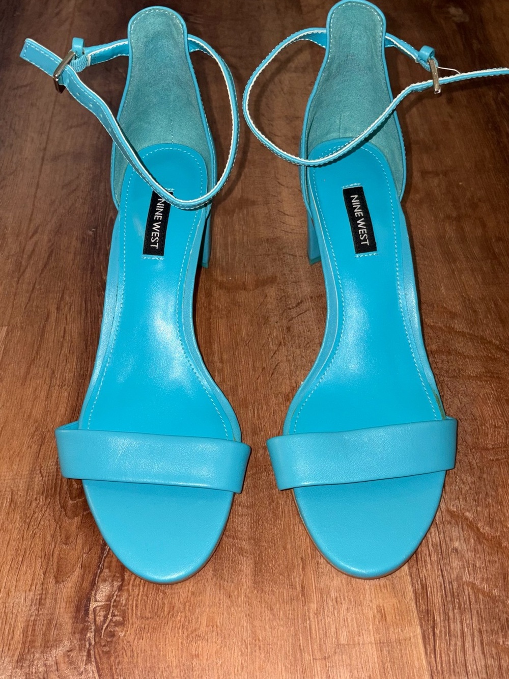 Nine West Turquoise Ankle-Strap Block Heel Sandals
